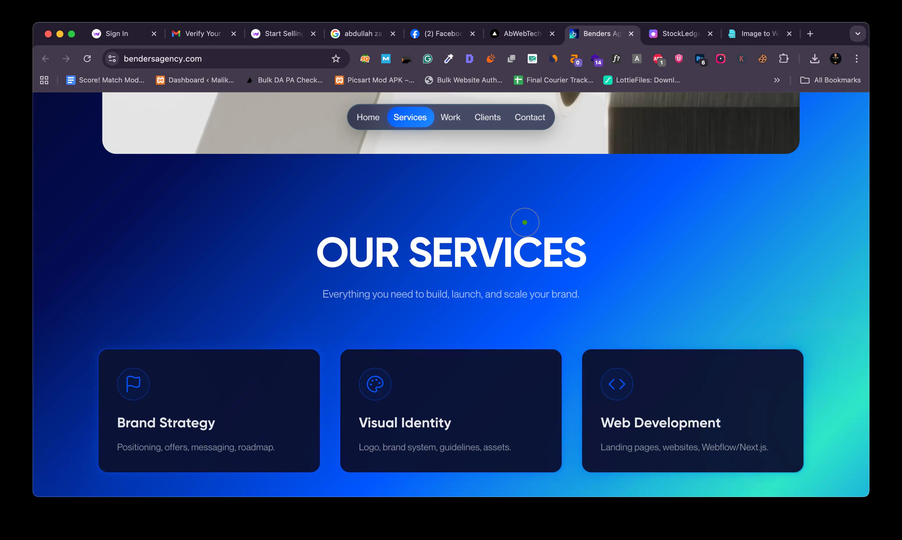 Benders Agency homepage, a Next.js corporate brand site with a dark editorial layout